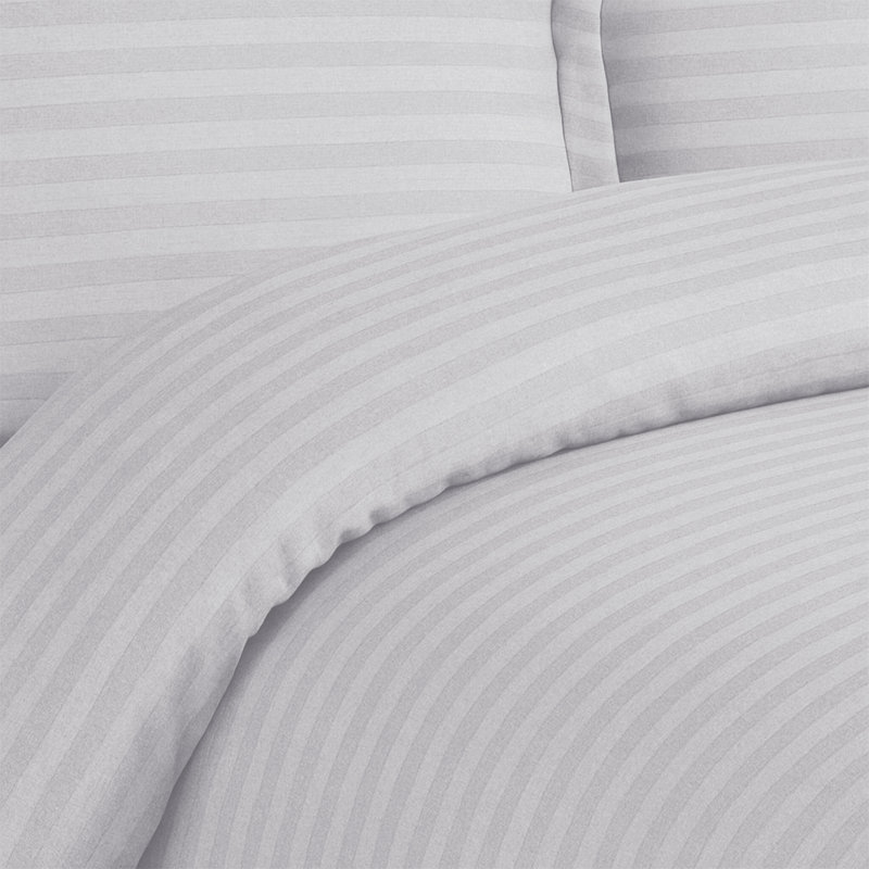 Microfiber Stripe Duvet Complete Set With Striped Pillows & Fitted Sheet, White, Single Duvet +1 Fitted Sheet +1 Pillowcase