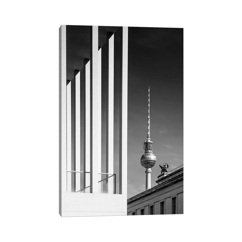 Berlin Monochrome Television Tower by Melanie Viola - Wrapped Canvas Print, 20.32 cm H x 30.48 cm W