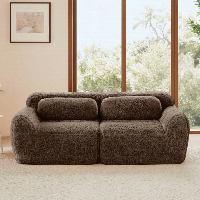 Boneless 2-Seater Modular Sofa With Plush Fabric And High-Density Sponge, Chocolate