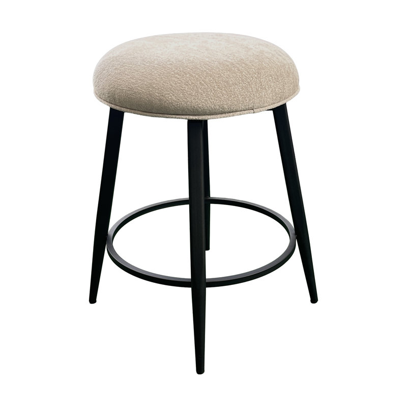 Tabouret de bar pivotant sans dossier avec base en métal et revêtement en tissu champagne, Backless