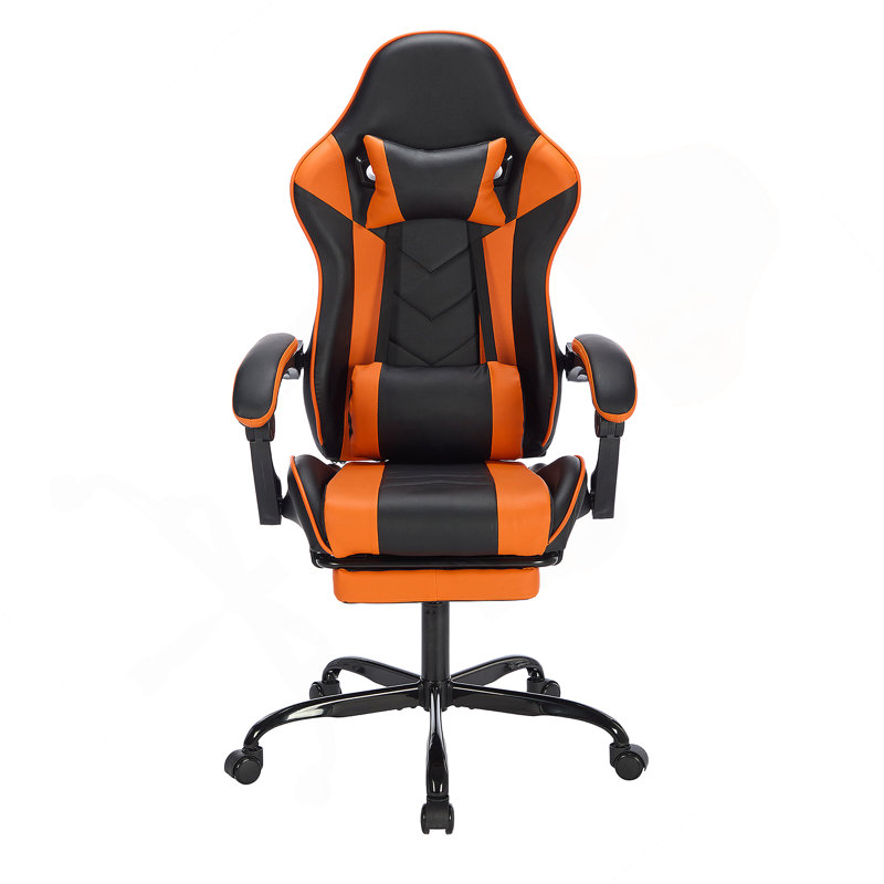 Gaming Chair With Footrest, Ergonomic Computer Chair With Headrest And Lumbar Support, Breathable Material Height Adjustable Video Game Chairs For Adults, Black Orange