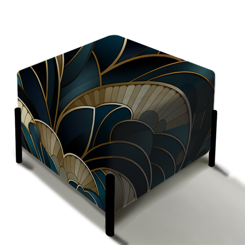 Emerald And Gold Art Deco Pattern - Marble Square Ottoman