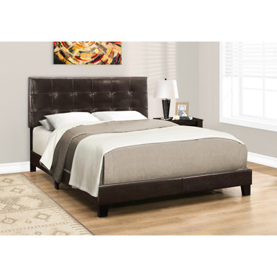 Grand lit rembourré avec support stable en capitonnage brun foncé élégant pour une chambre à coucher élégante