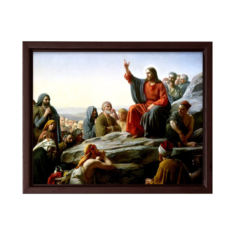 Sermon on the Mount, Canvas, 12"H x 16"W, Brown Framed