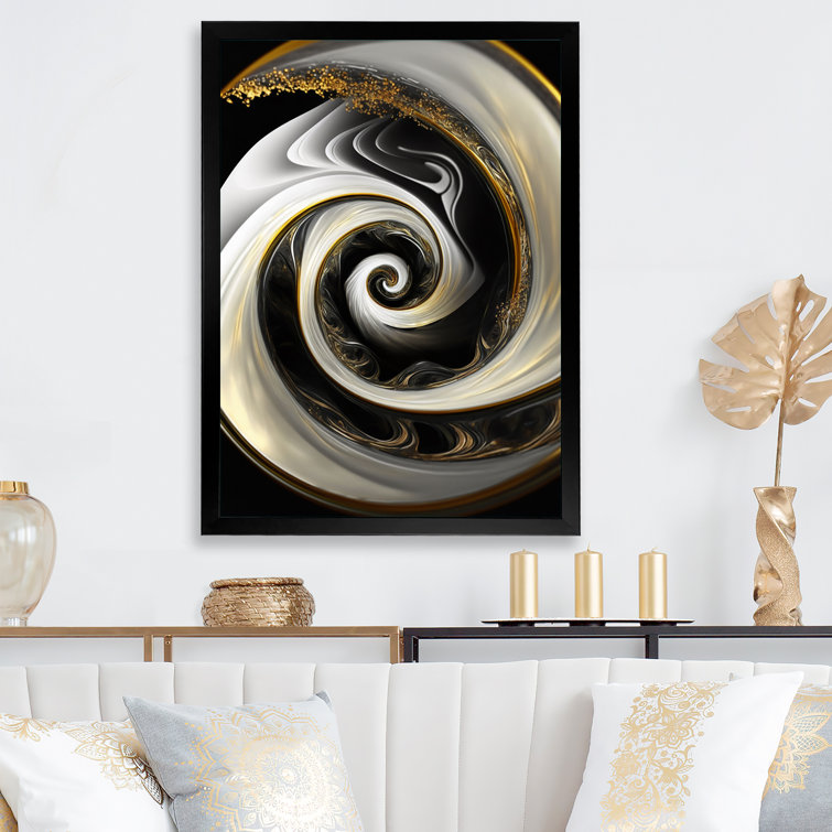 Cream Black Abstract Modern - Wrapped Canvas Print Everly Quinn Size: 40 W x 30 H