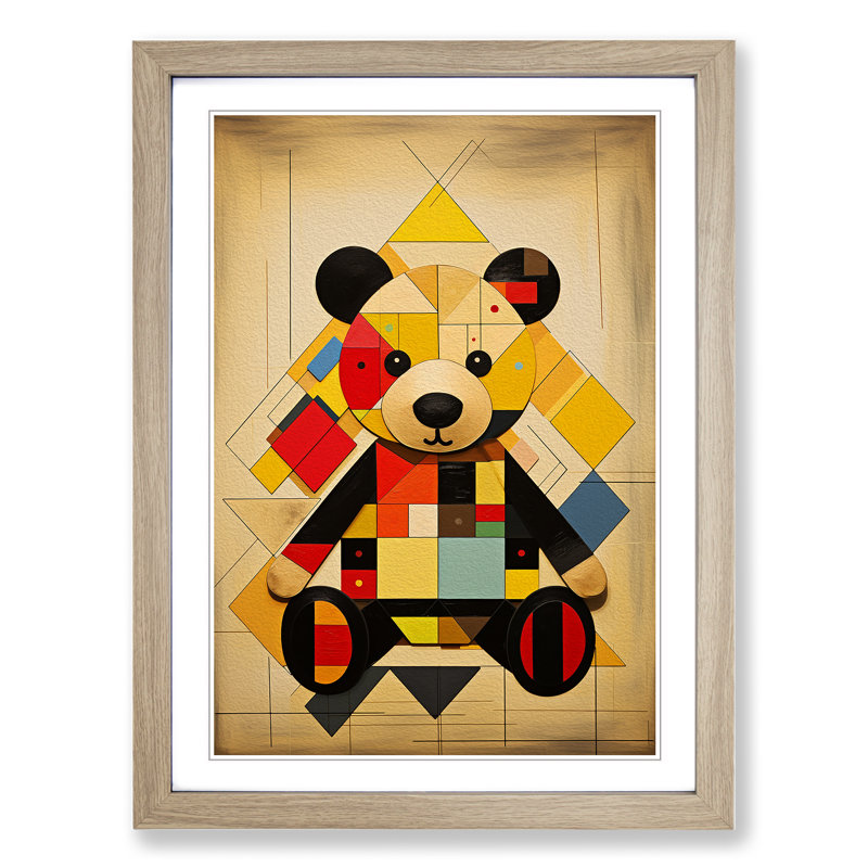 Teddy Bear Constructivism No.2 - Single Picture Frame Print on Wood, 64" H x 46" W x 2" D, Oak