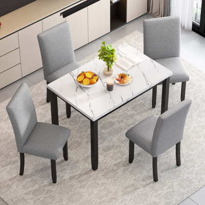 5-Piece Dining Table Set For 4,Modern Kitchen Table And Chairs Set Of 4,Faux Marble Dining Table With 4 Upholstered Chairs For Small Space -  Red Barrel Studio®, FF477C3E5A444576BA894D93BADA7742