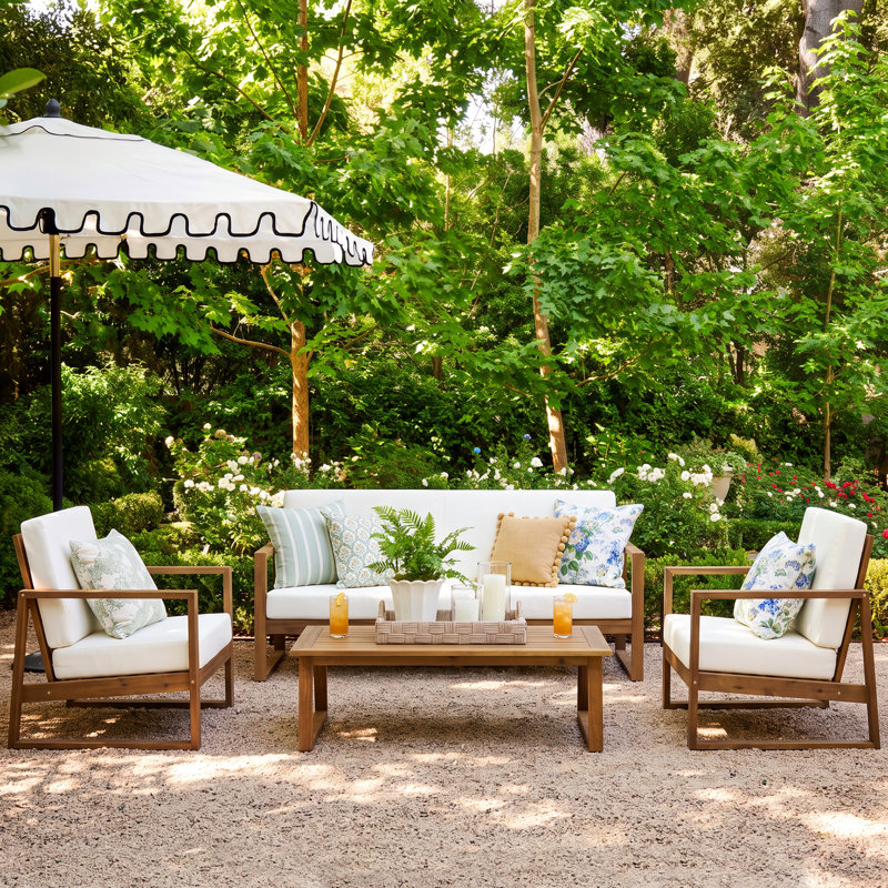 Ryter Acacia 4 - Person Patio Conversation Set with Cushions, Teak Frame / Beige Cushion