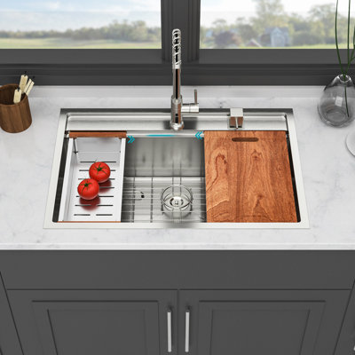 Drop In Kitchen Sink, Kitchen Sink Topmount Single Bowl 16 Gauge Stainless Steel Ledge Workstation Kitchen Sinks