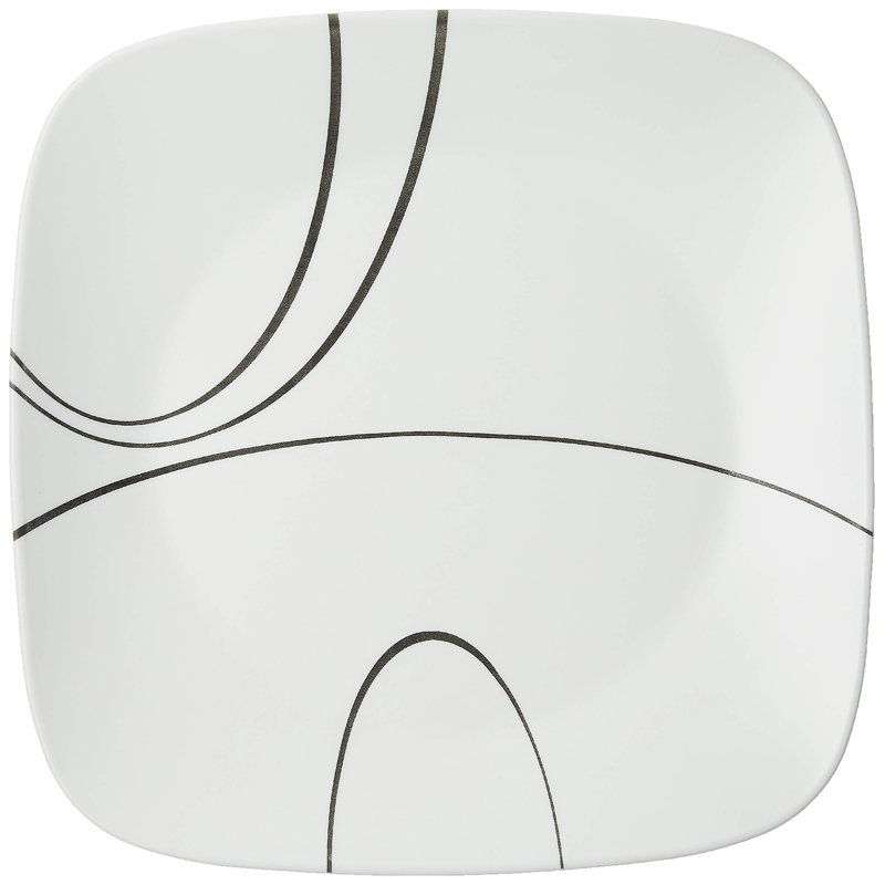 Dinner Plates Set, Triple Layer Glass And Chip Resistant, Lightweight Square 10-1/2-Inch Plates, (Simple Lines/ 6-Piece)