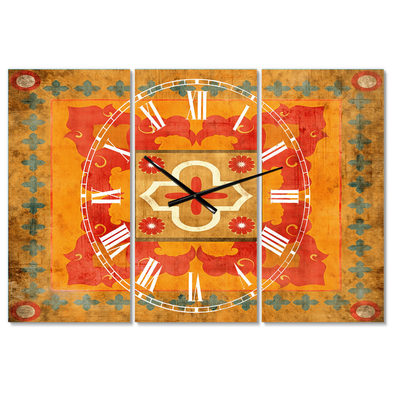 Horloge murale marocaine à carreaux orange Collage III - Bohème et éclectique