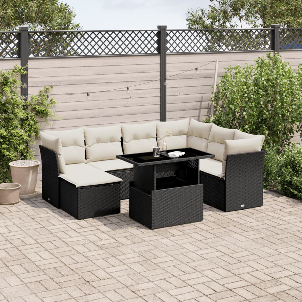 Vidaxl 8-Tlg. Garten-Sofagarnitur Mit Kissen Schwarz Poly Rattan