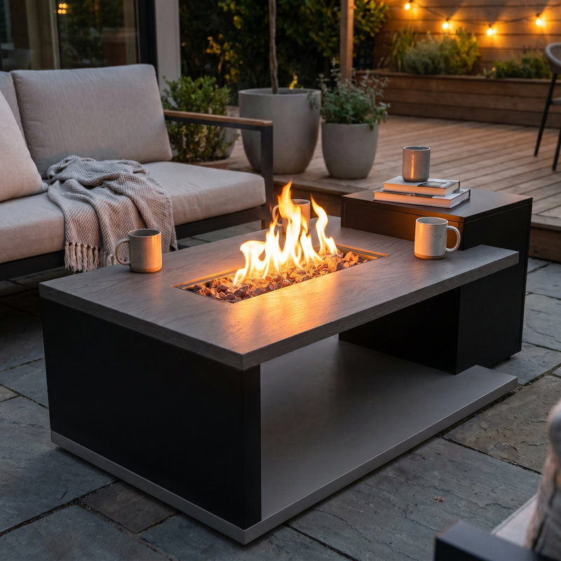 Castleman 53'' W Smokeless & 50,000 BTU Propane Gas Fire Pit Table With Volcanic Rock, 22.4" H x 53.1" W x 26" D