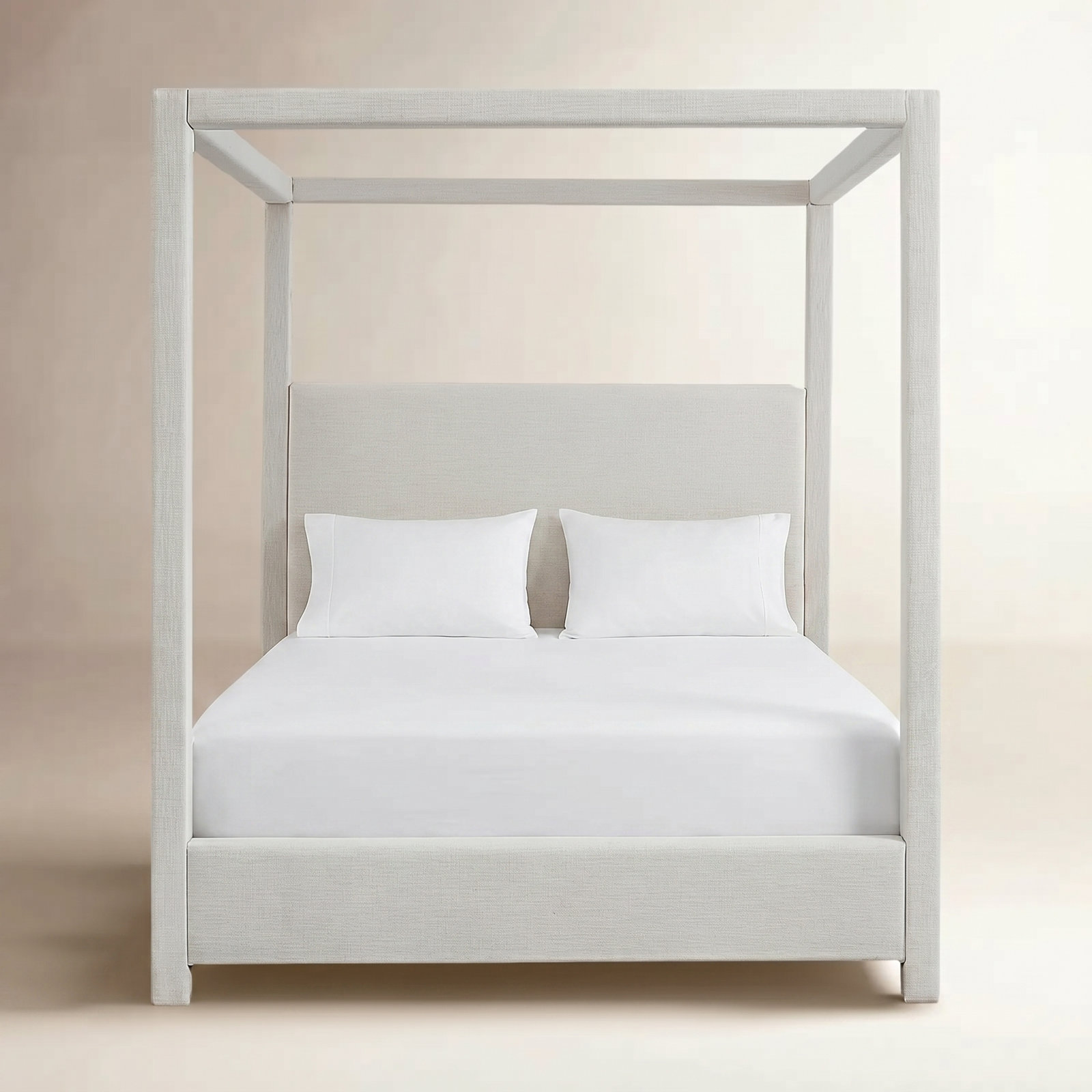 Mistaya Upholstered Canopy Bed, Full, Cream Linen