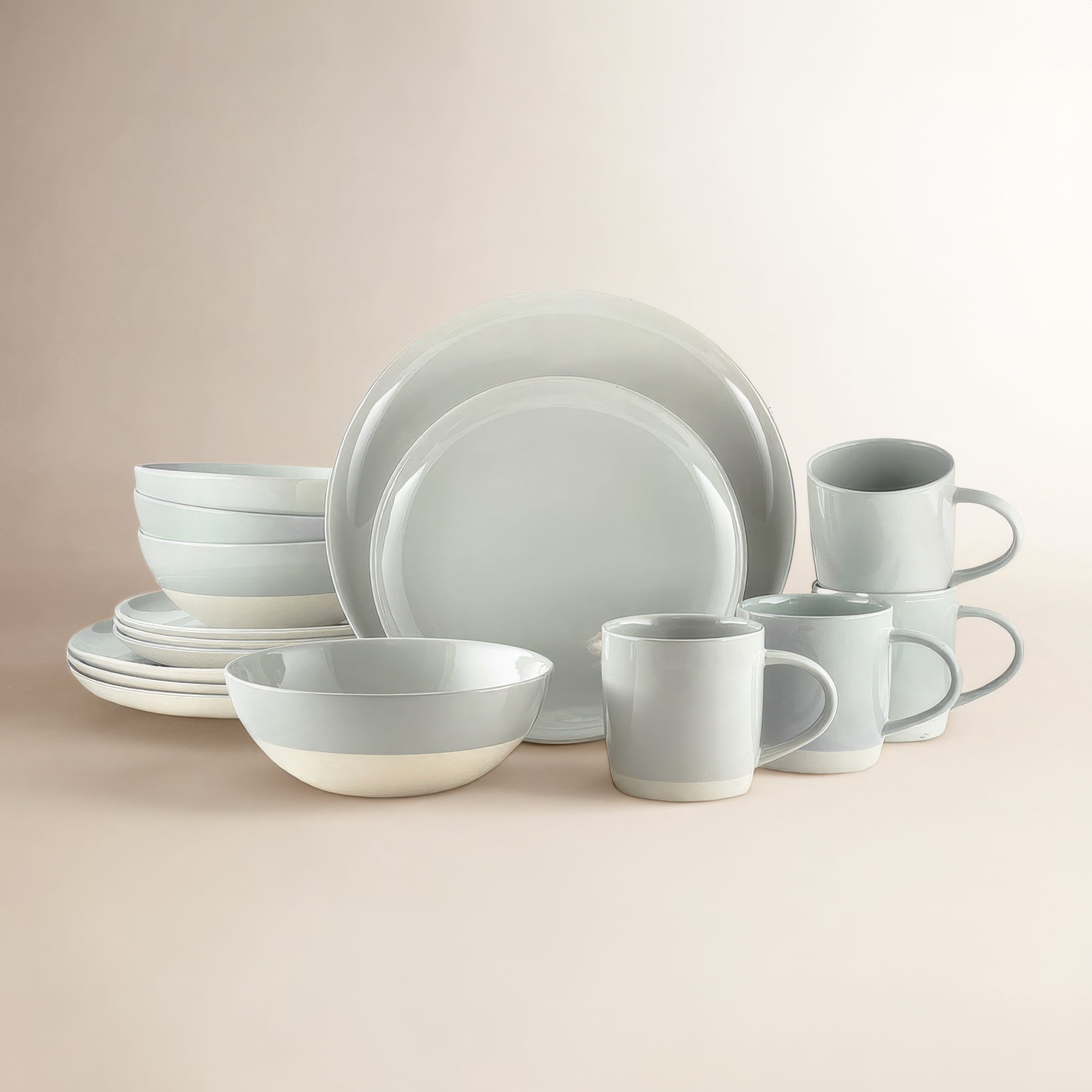 Canvas Home Shell Bisque Porcelain 16 Piece Dinnerware Set, Service for 4, Gray
