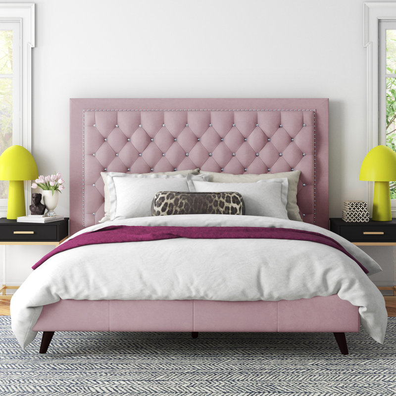 Janiya Upholstered Velvet Standard Bed, King, Black