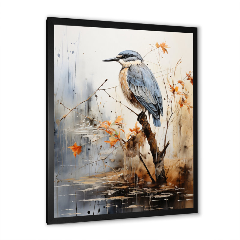 «Tanja Asian Art Bird Sumi IV», reproduction sur toile, Cadre photo noir simple, H 20 po x l 12 po x P 1 po