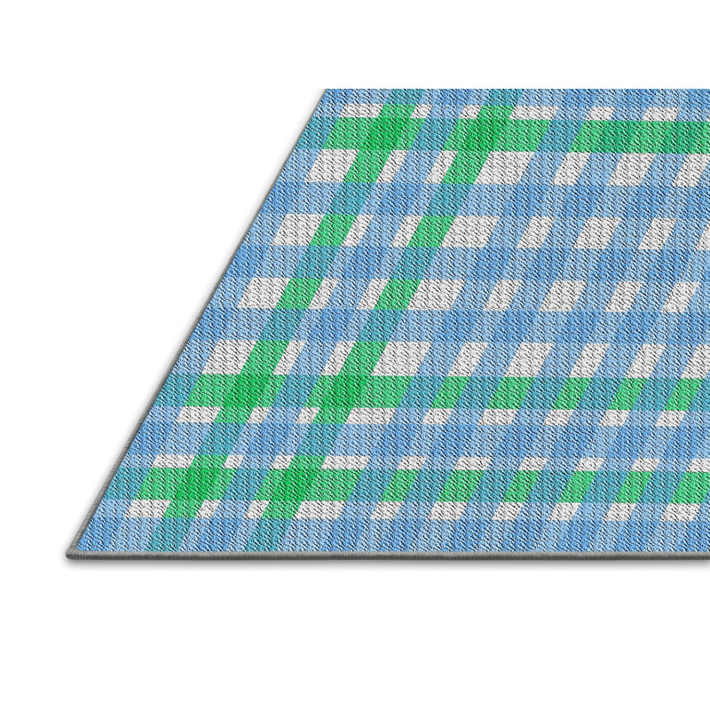 Tapis bleu/vert à motifs, Rectangle 5 pi x 7 pi