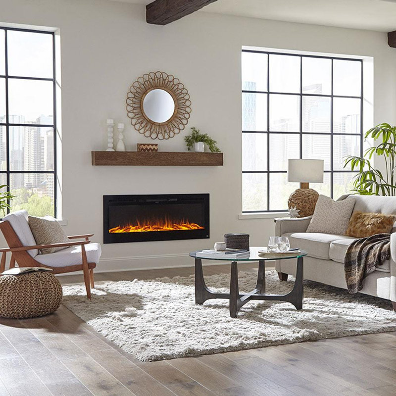 The Sideline Electric Fireplace for Recessed or Wall Mount Installation, 21.5" H x 50" W x 5.5" D, Black