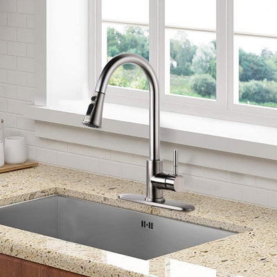 Robinet de cuisine rétractable avec pulvérisateur en acier inoxydable nickel brossé