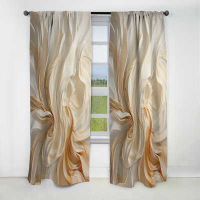 Abstract Curtain Panel, White Gold Fluid Pattern Blackout Decor - White And Gold Champagne Flow IV