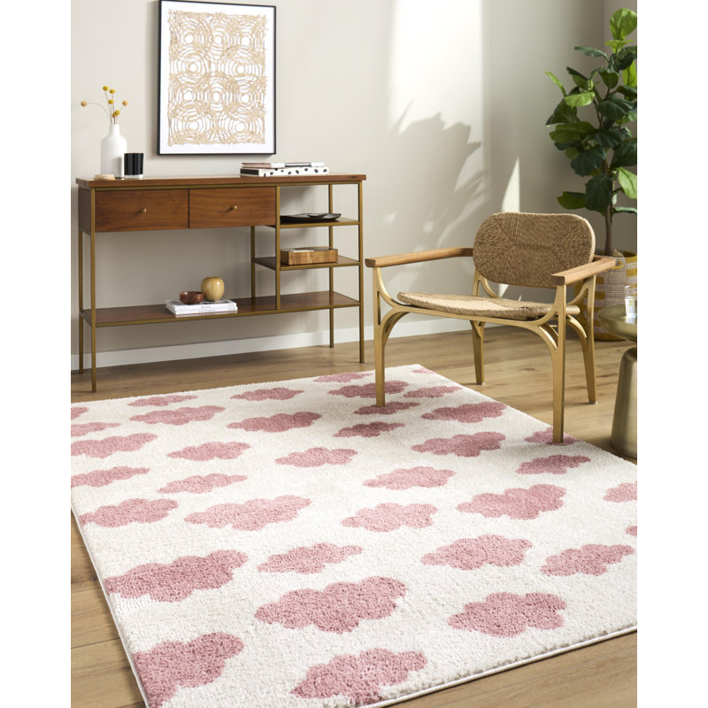Tapis tissé à la machine Catrin, Rectangle 5 pi 3 po x 7 pi, Ivoire / Rose