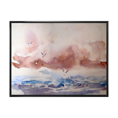 «Wave and Sea Gulls VI», reproduction d'art sur toile encadrée