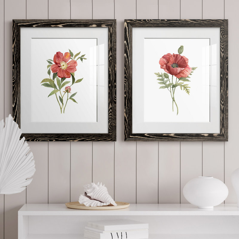 Pivoine écarlate - ensemble de 2 reproductions d'art, H 24 po x l 36 po x P 1,5 po, H 31,5 po x l 47 po x P 1,5 po, Blanc