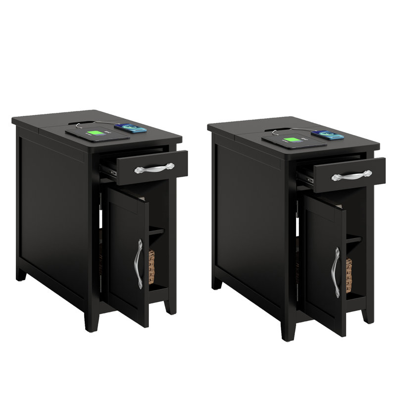 Callison End Table With Storage And Charging Station Set Of 2, Black