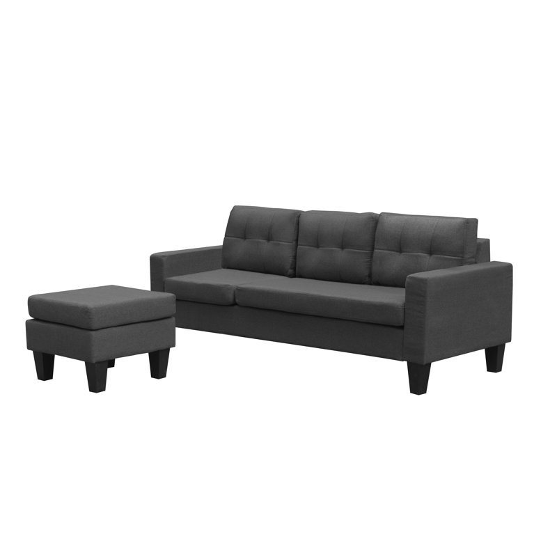 Canapé modulaire réversible avec repose-pieds, canapé modulaire rembourré en lin, canapé en L compact et moderne, gris