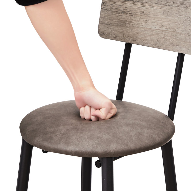 Bar Table Grey, Adjustable Feet Pad, Comfortable Seating Area With Grey Pu Leather Stools - Versatile Use