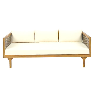 Lit de jour Claremont 3 places avec accoudoirs en rotin (coussin beige)
