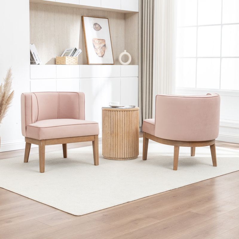 Fauteuil demi-tonneau Karoll, Velours rose, 2