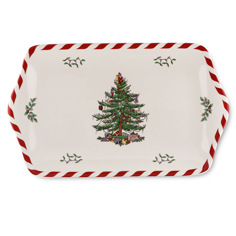 Spode Christmas Tree Peppermint Dessert Tray 12"