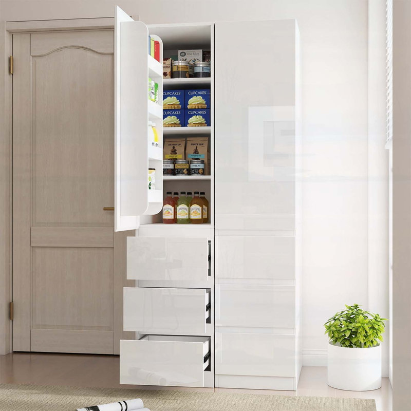 Armoire de rangement spacieuse avec portes, tablettes et tiroirs pour une vie moderne organisée