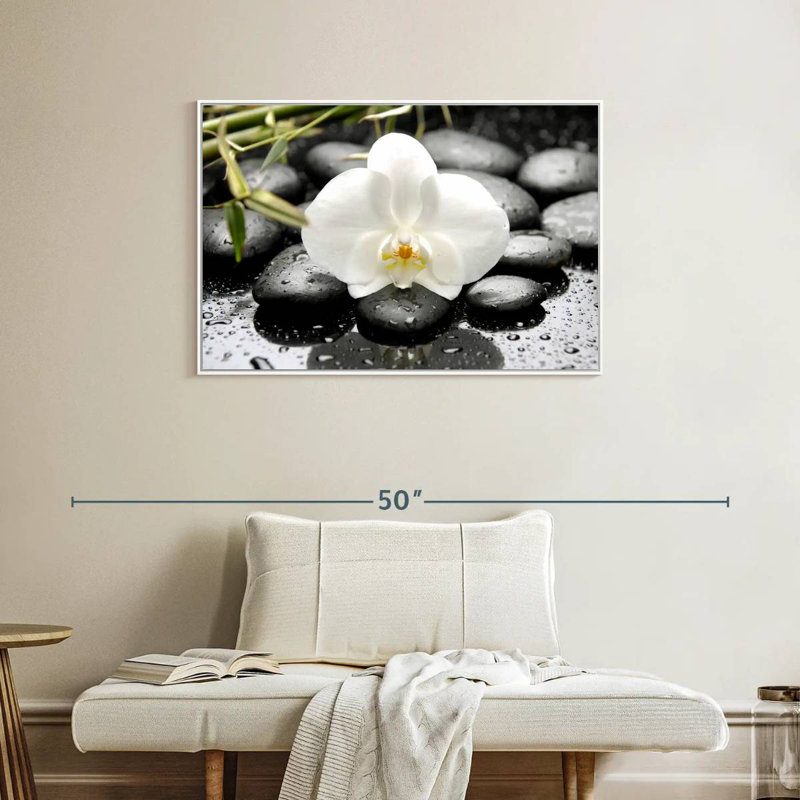 Orchidée blanche, Cadre flottant blanc, 37 po x 25 po