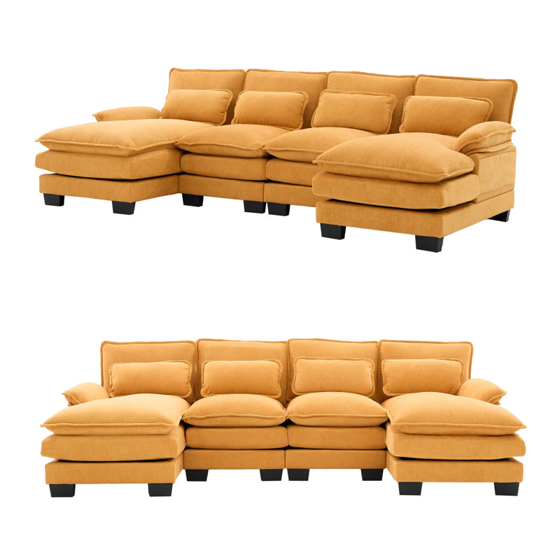 Canapé modulaire en U en chenille de 110 po avec méridienne double et mousse à mémoire de forme CloudHaven
