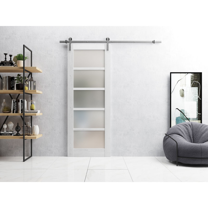 Porte de grange à panneaux en bois Quadro sans trousse de quincaillerie d'installation, 18 po x 84 po, Blanc nordique