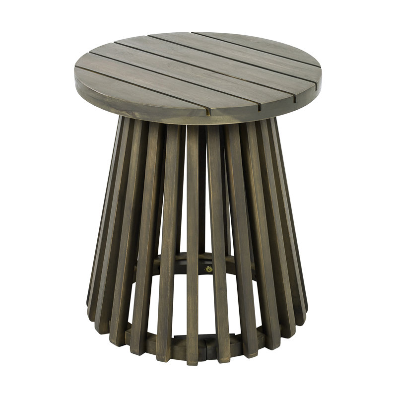 Round Wood Coffee Table In Grey, 17.84 - Inch Height, Suitable For Balcony Relaxation Outdoor Tall, Build, Fits Lounge Chairs