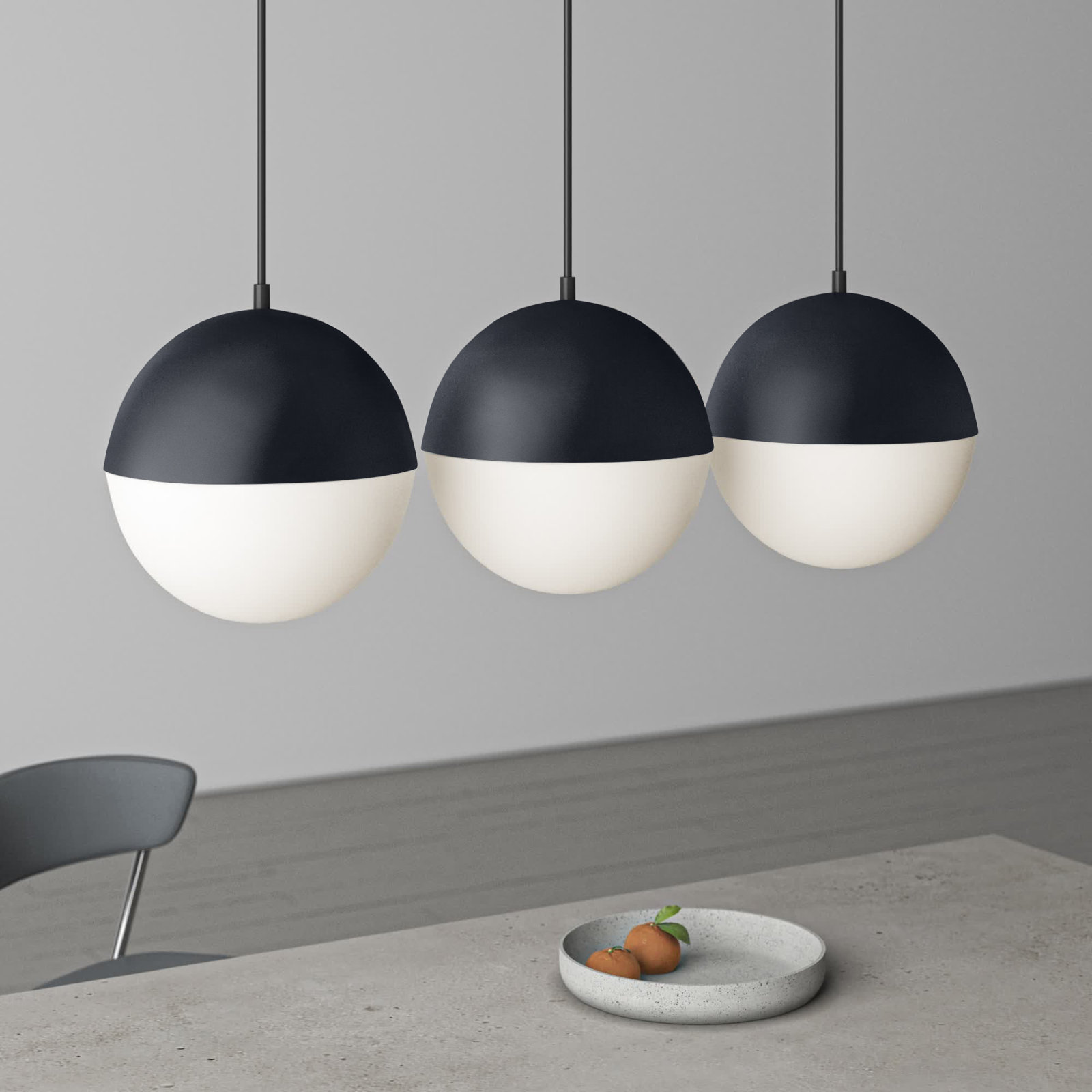 Hastings 3 Light Glass Dimmable Pendant, Black