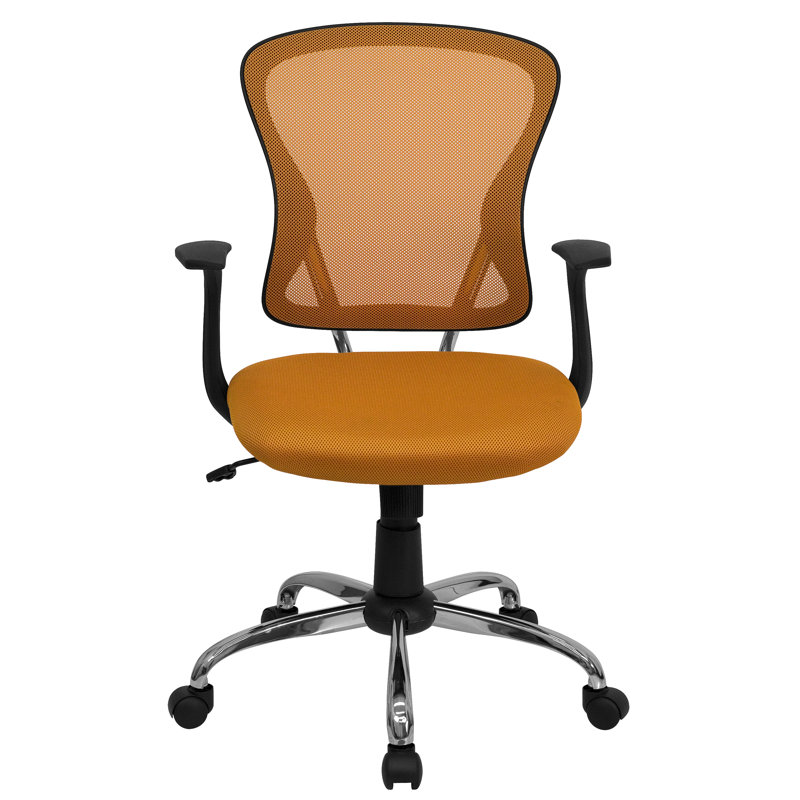 Mid-Back Orange Mesh Swivel Task Chair with Chrome Base