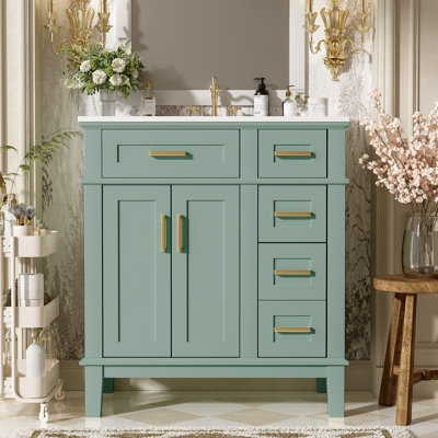 30" Bathroom Modern Storage Cabinet With Ceramic Sink And Soft-Close Doors