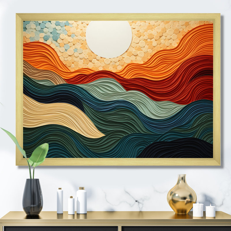 «Desert Sands Abstract», art mural sur toile, Cadre doré simple, H 34 po x l 44 po x P 1,5 po