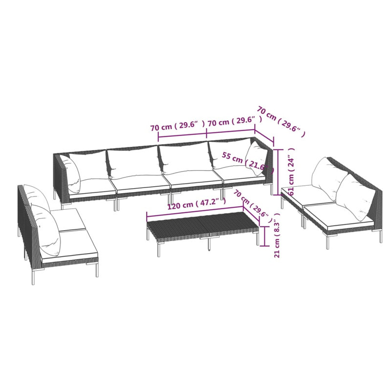 Ivy Bronx 9 Piece Garden Lounge Set With Cushions Poly Rattan Dark Grey