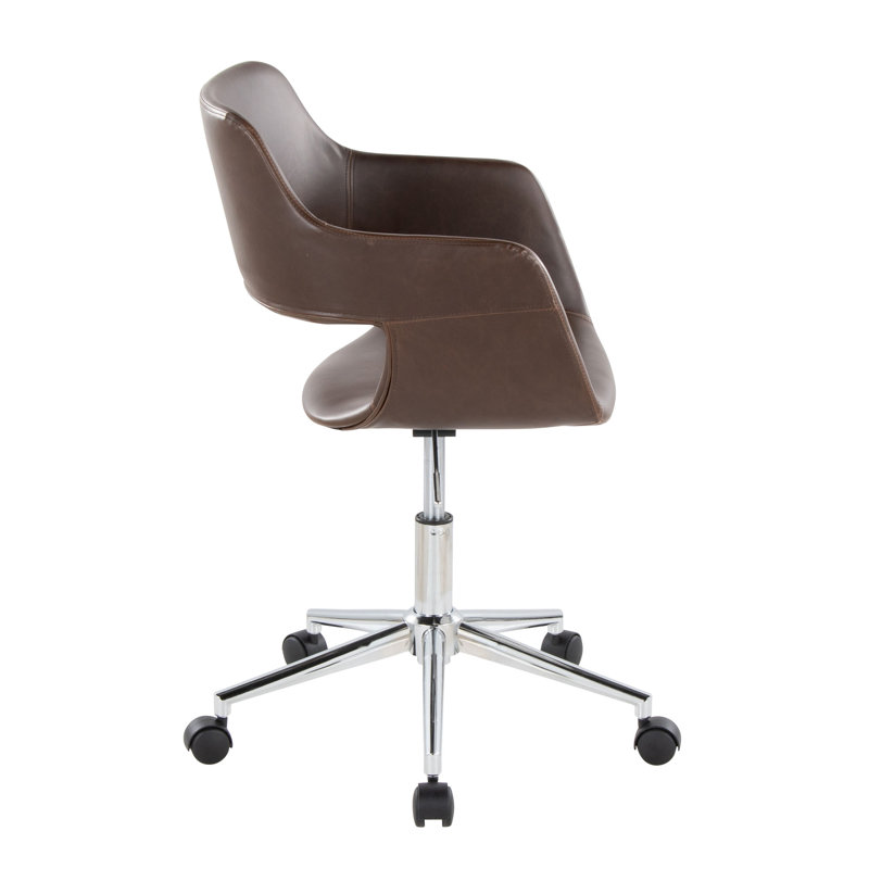 Chaise de travail contemporaine en métal et similicuir, Brun