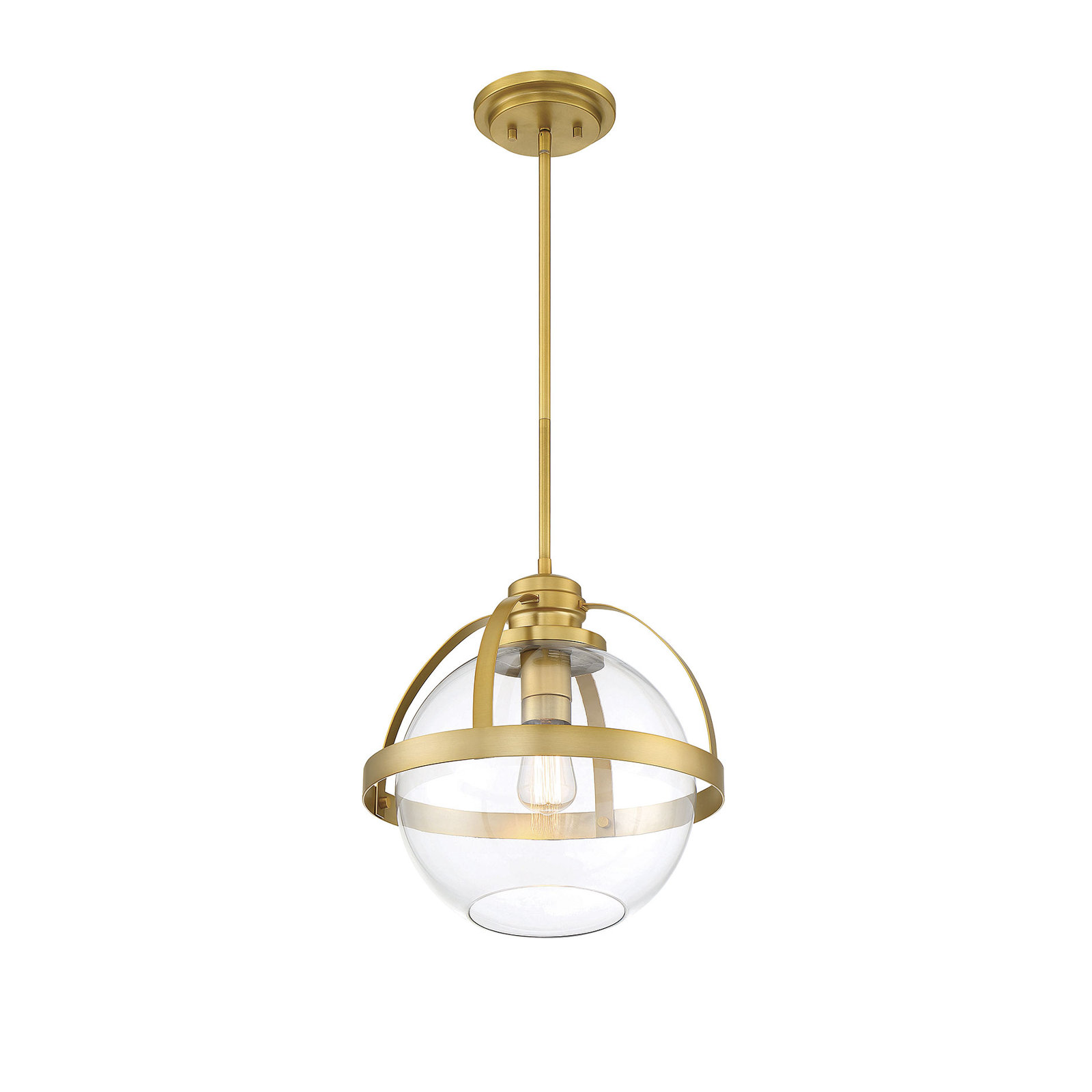 Single Light Glass Dimmable Pendant, Warm Brass
