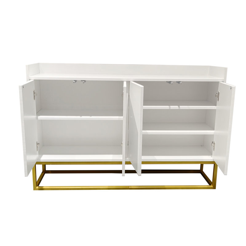 Armoire de rangement élégante et fonctionnelle à 4 portes avec pieds carrés en métal et panneau de particules