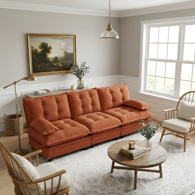 Checkered decorative cushions, comfortable and breathable velvet sofa