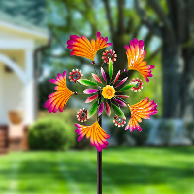 Metal Wind Spinner, Yellow & Purple Leaves, 75"H