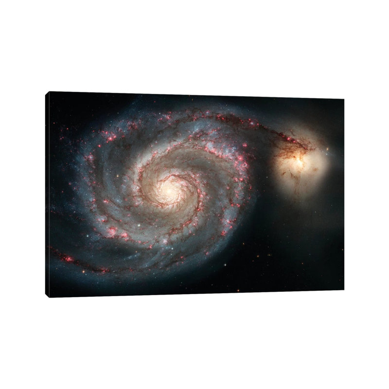 The Whirlpool Galaxy (M51) And Companion Galaxy by Stocktrek Images - Wrapped Canvas Print, 20.32 cm H x 30.48 cm W